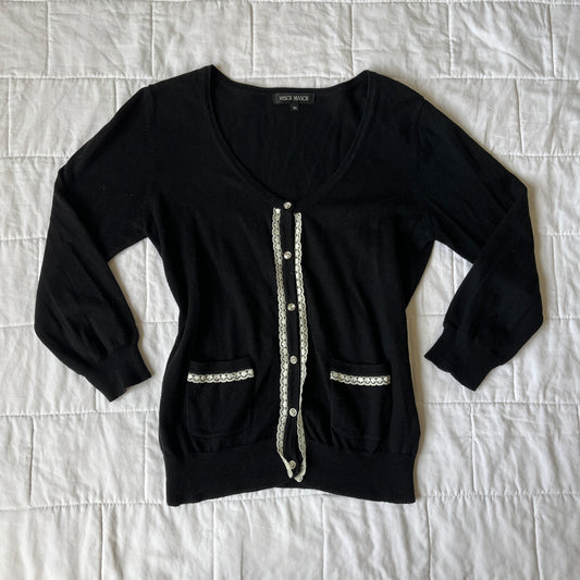 black cream lace trim cardigan