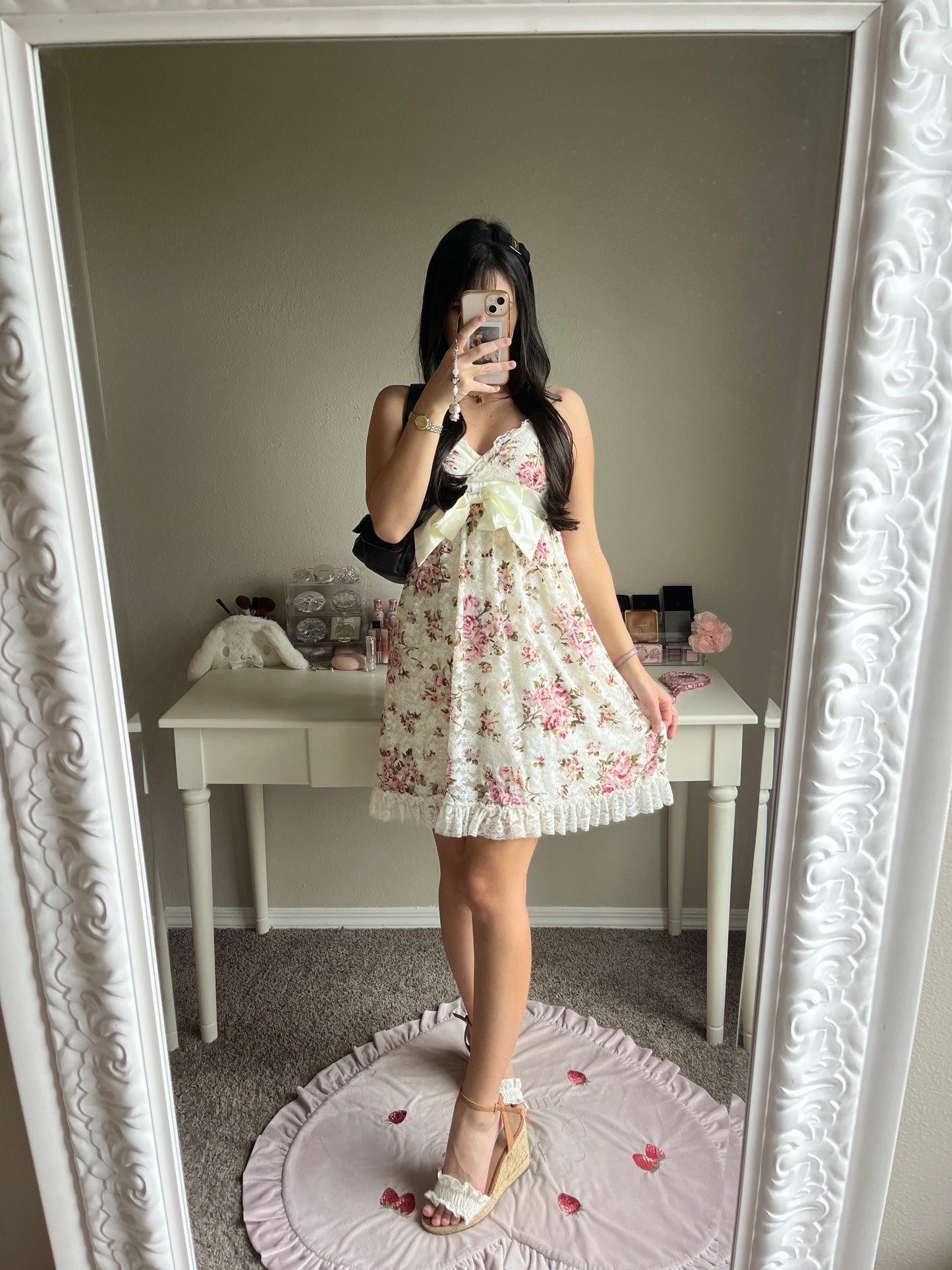 beige floral himegyaru dress