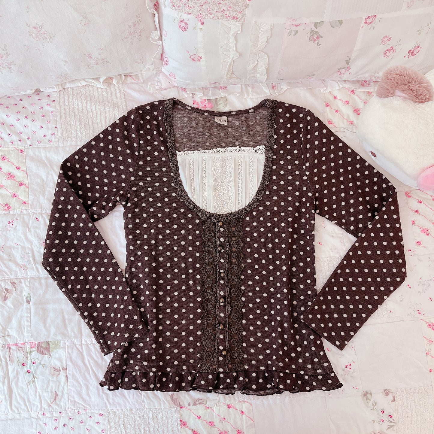 brown polka milkmaid top