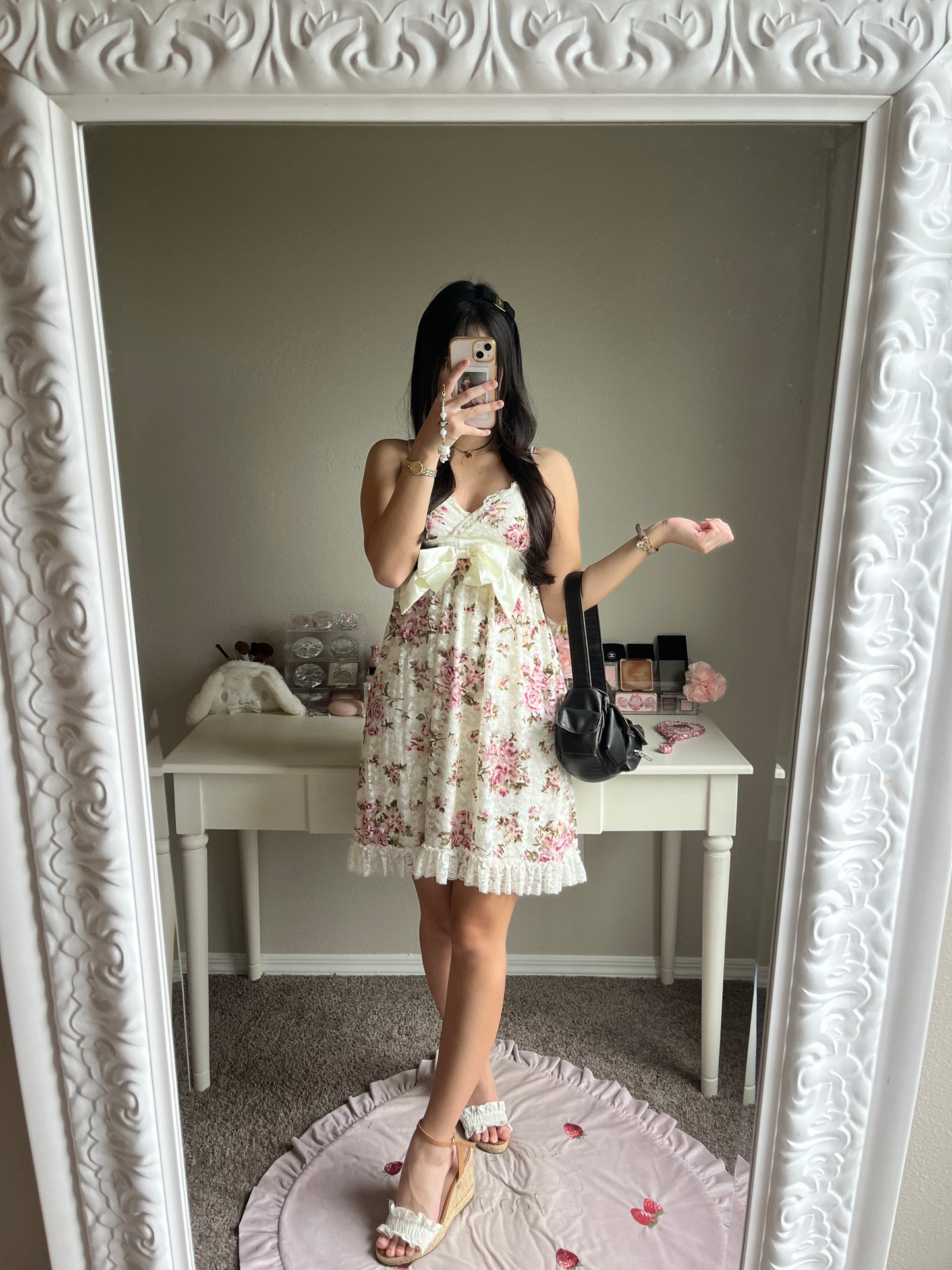 beige floral himegyaru dress