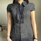 black polka dot fitted blouse