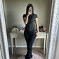 black polka dot fitted blouse