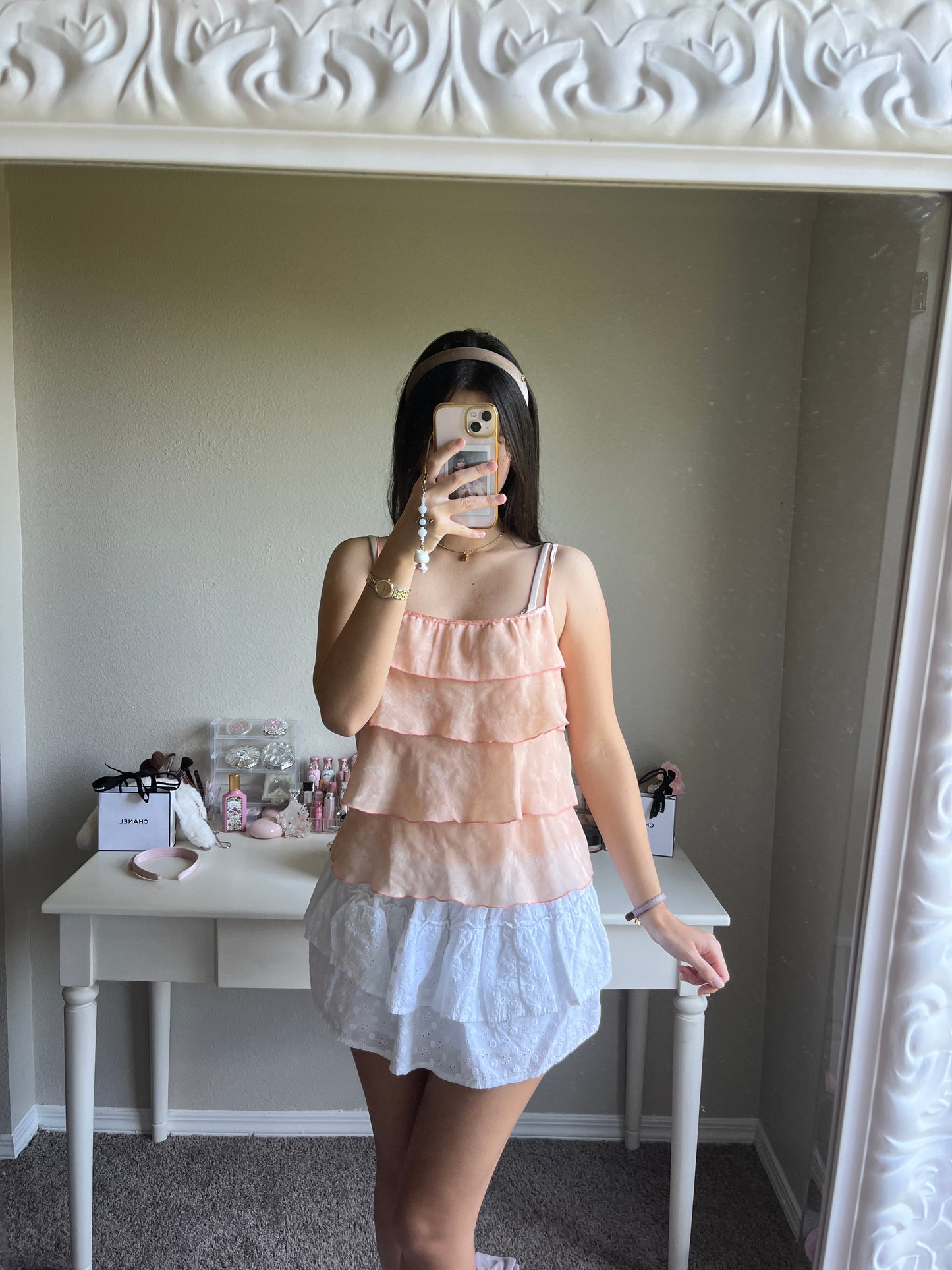 salmon pink tiered cami
