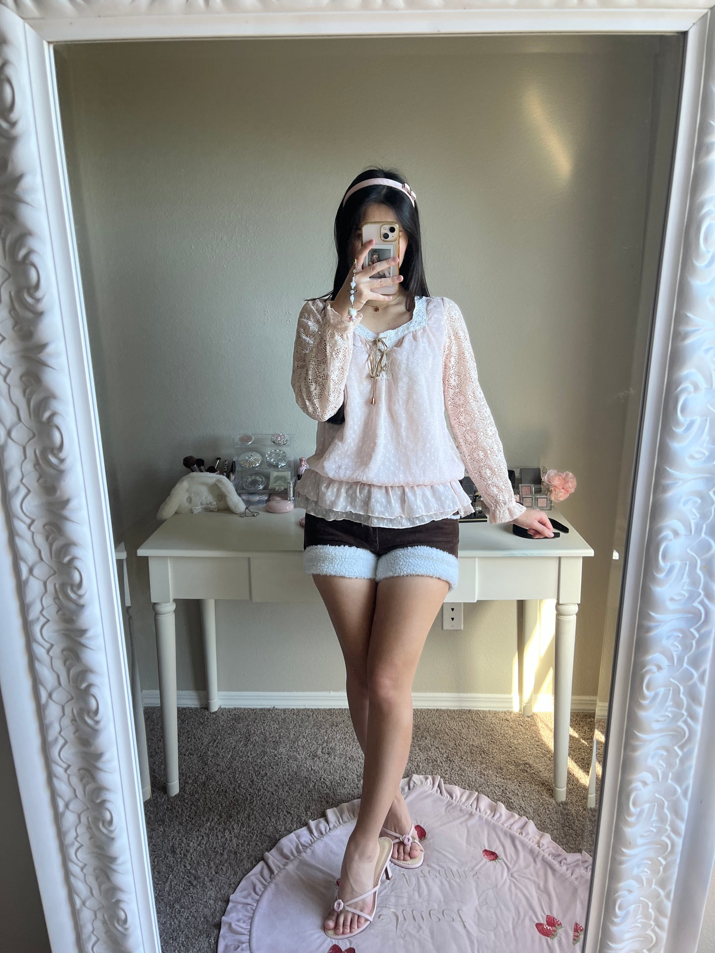 baby pink lace up top