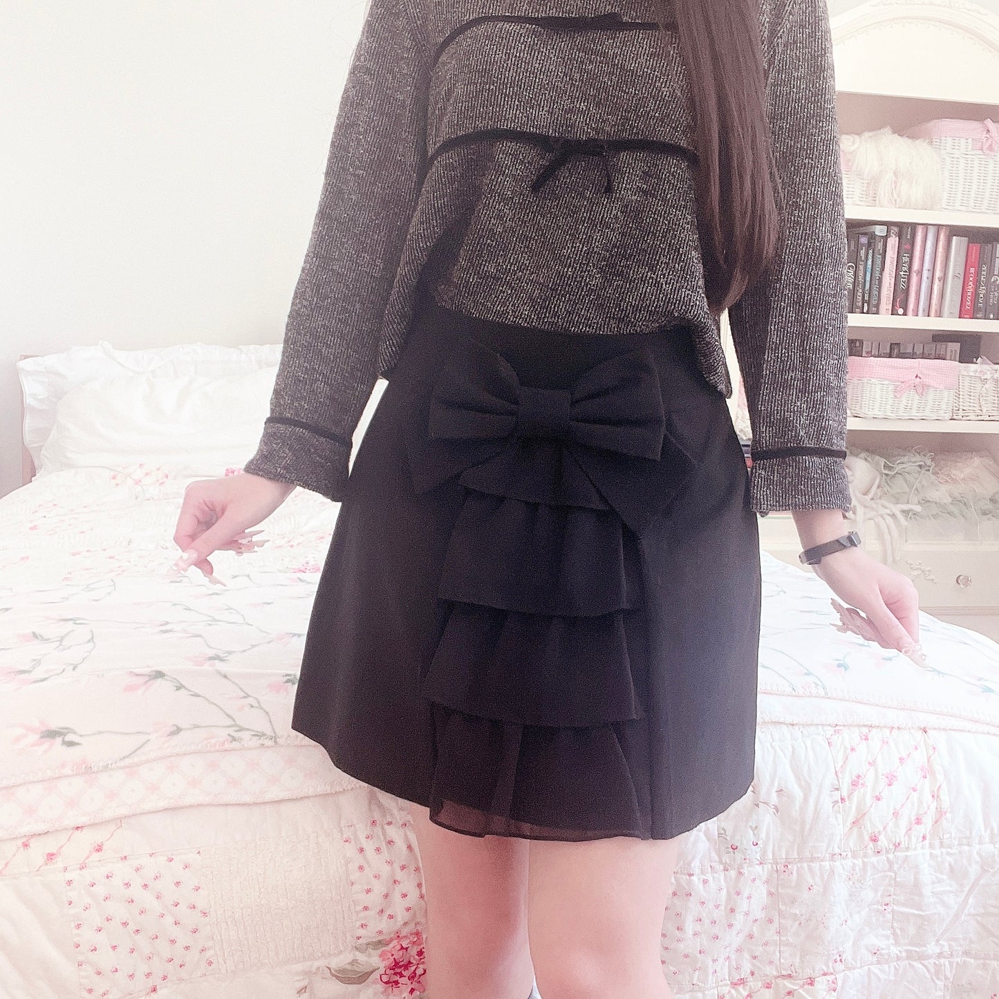 black ribbon tiered princess skirt