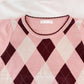 brown and pink argyle knit