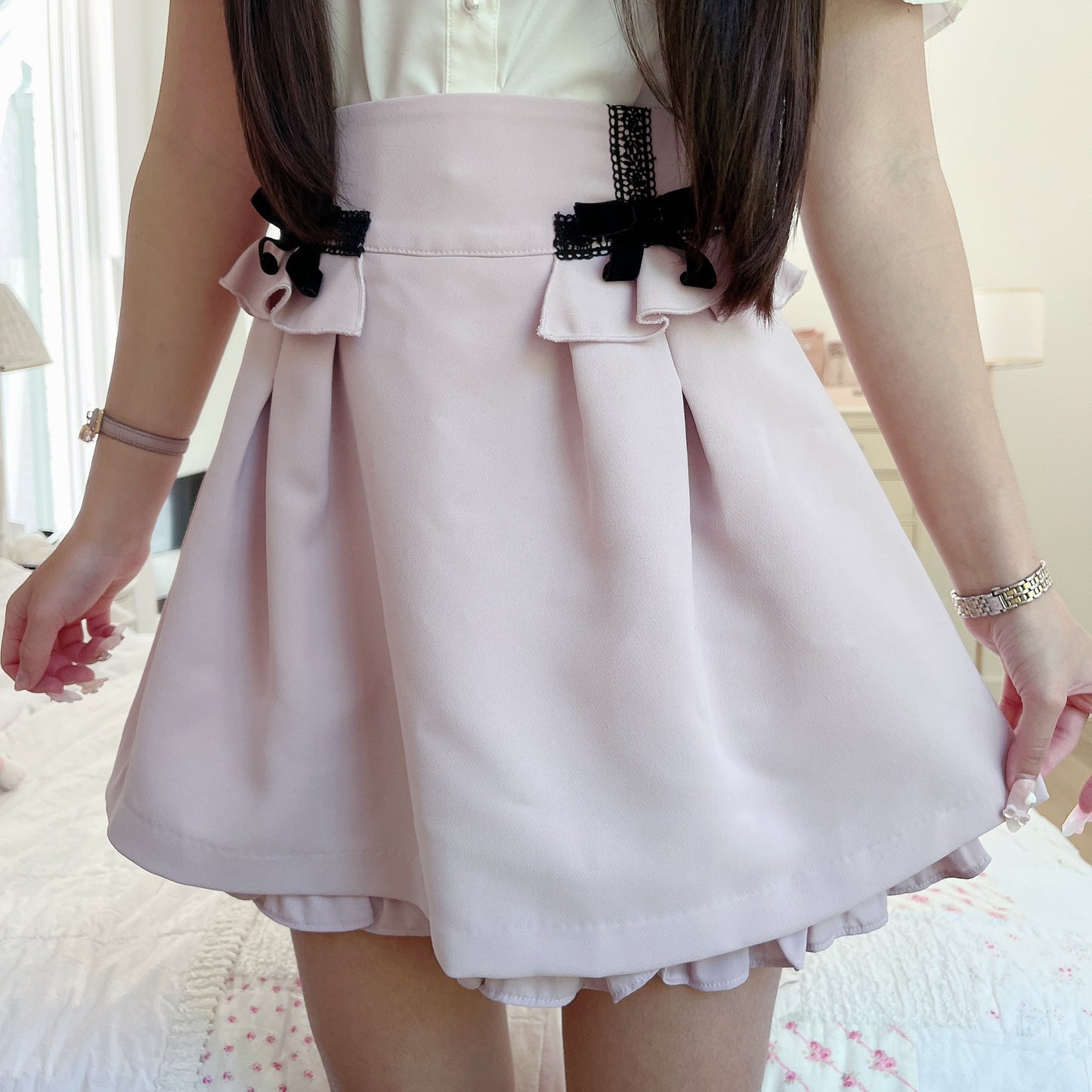 mauve ribbon accent skirt