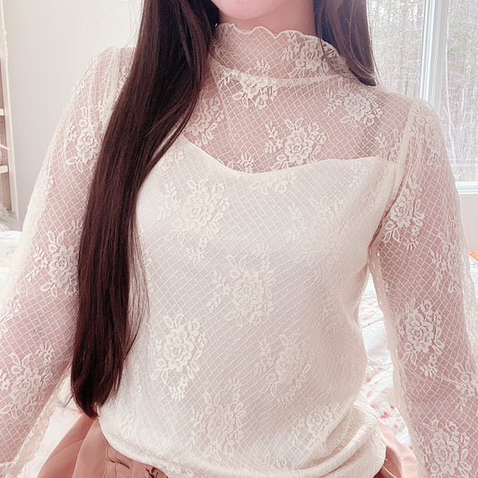cream lace high neck top