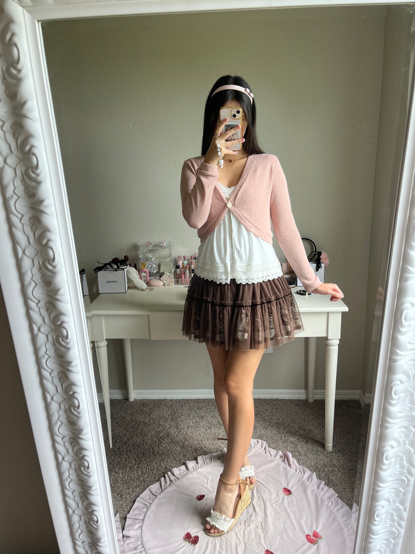 axes femme brown tulle tiered skirt