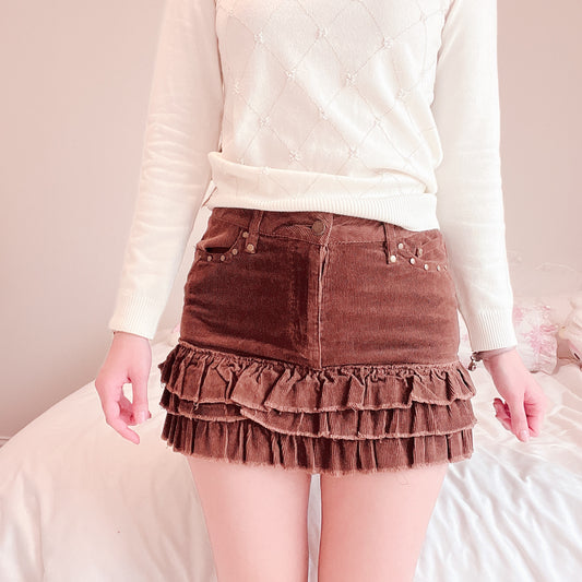 brown corduroy ruffle skirt