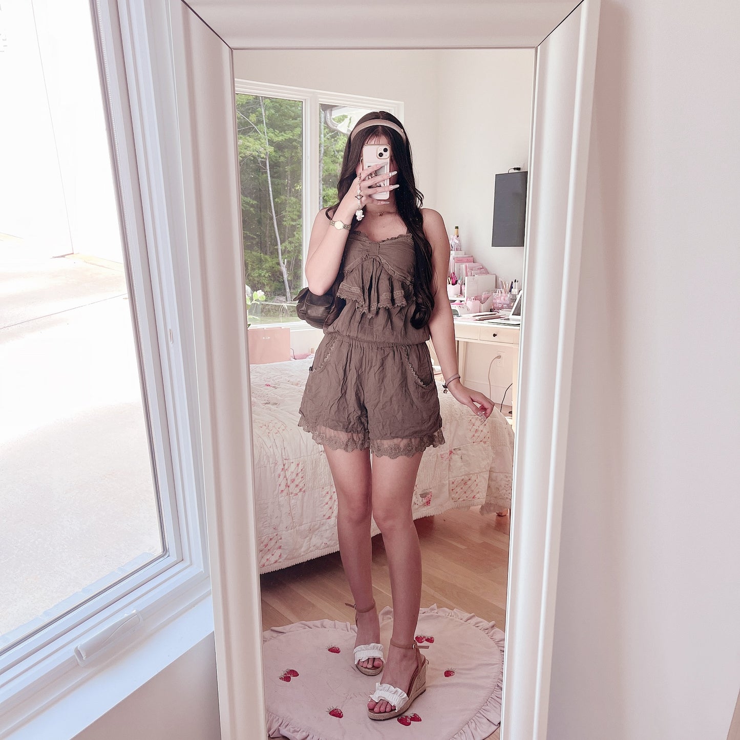 olive green mini romper