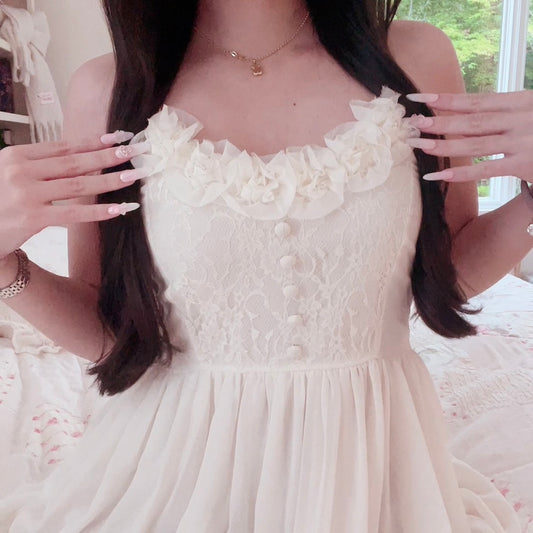 cream lace bodice chiffon dress