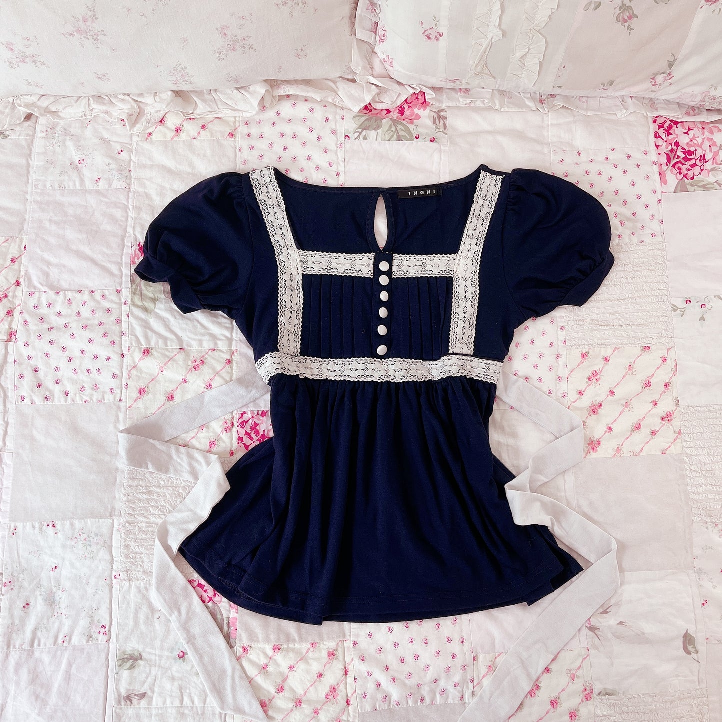 navy and white babydoll top