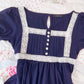 navy and white babydoll top