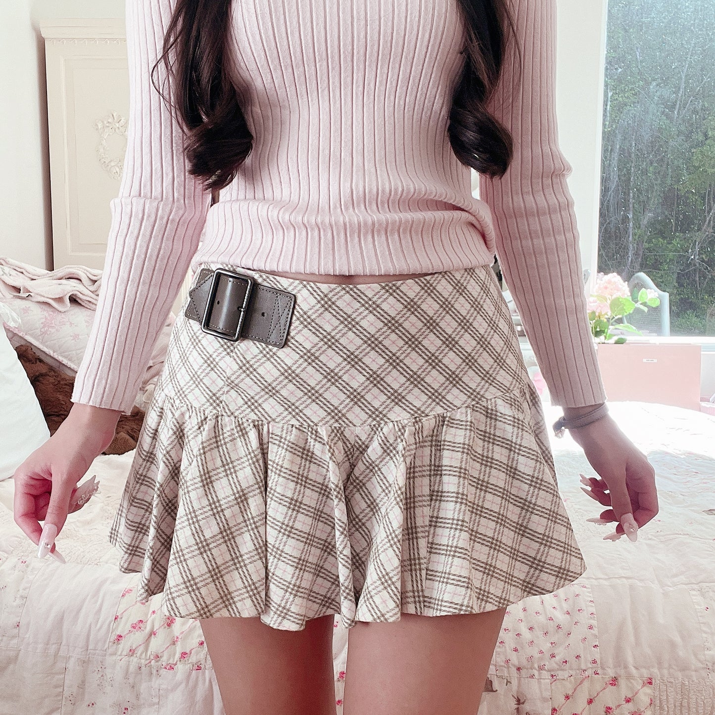 burberry pink plaid culottes