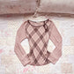 pink choco check knit top