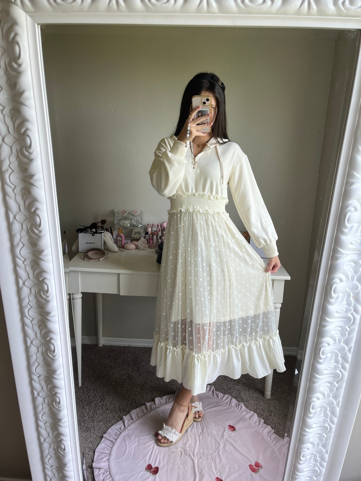 cream faux two piece sweater dress