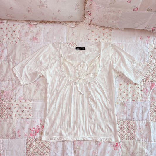 white crinkle milkmaid top