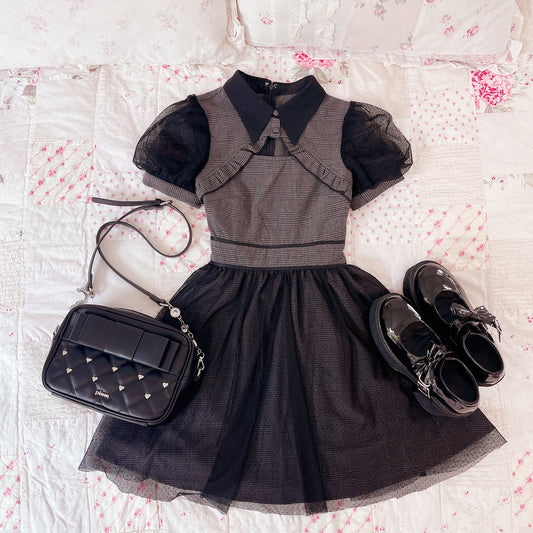 pium gray check collared dress