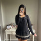 black ruffle accent long sleeve top