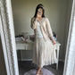tan chiffon midi skirt