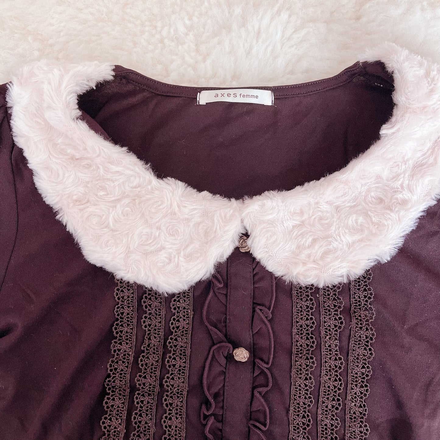 brown faux fur accent top