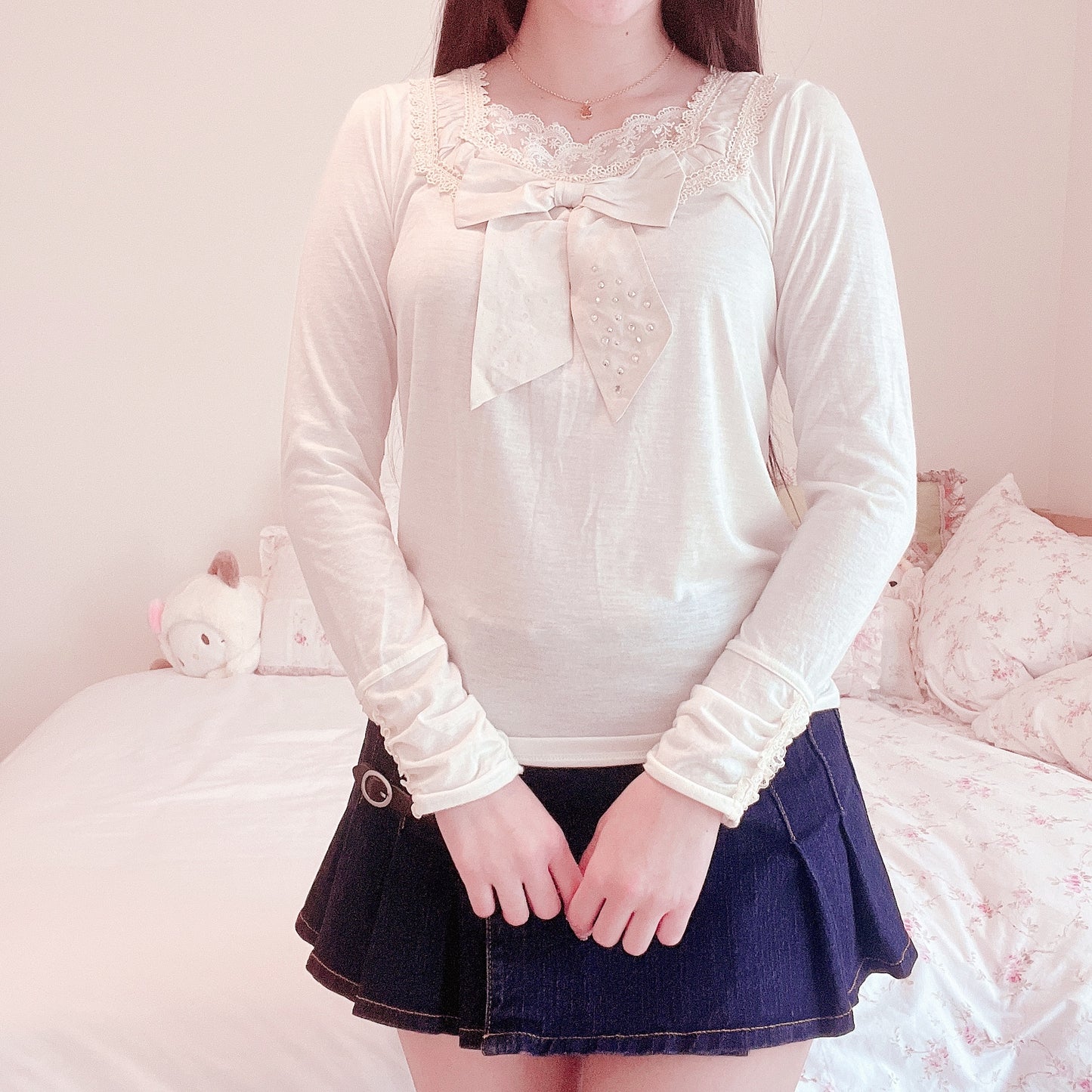 cream ribbon blouse