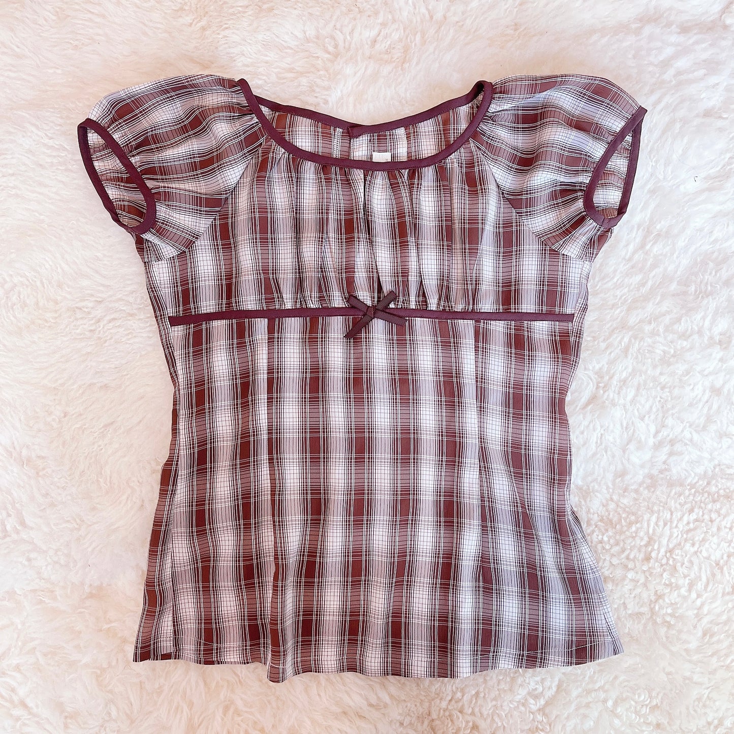 brown plaid milkmaid blouse