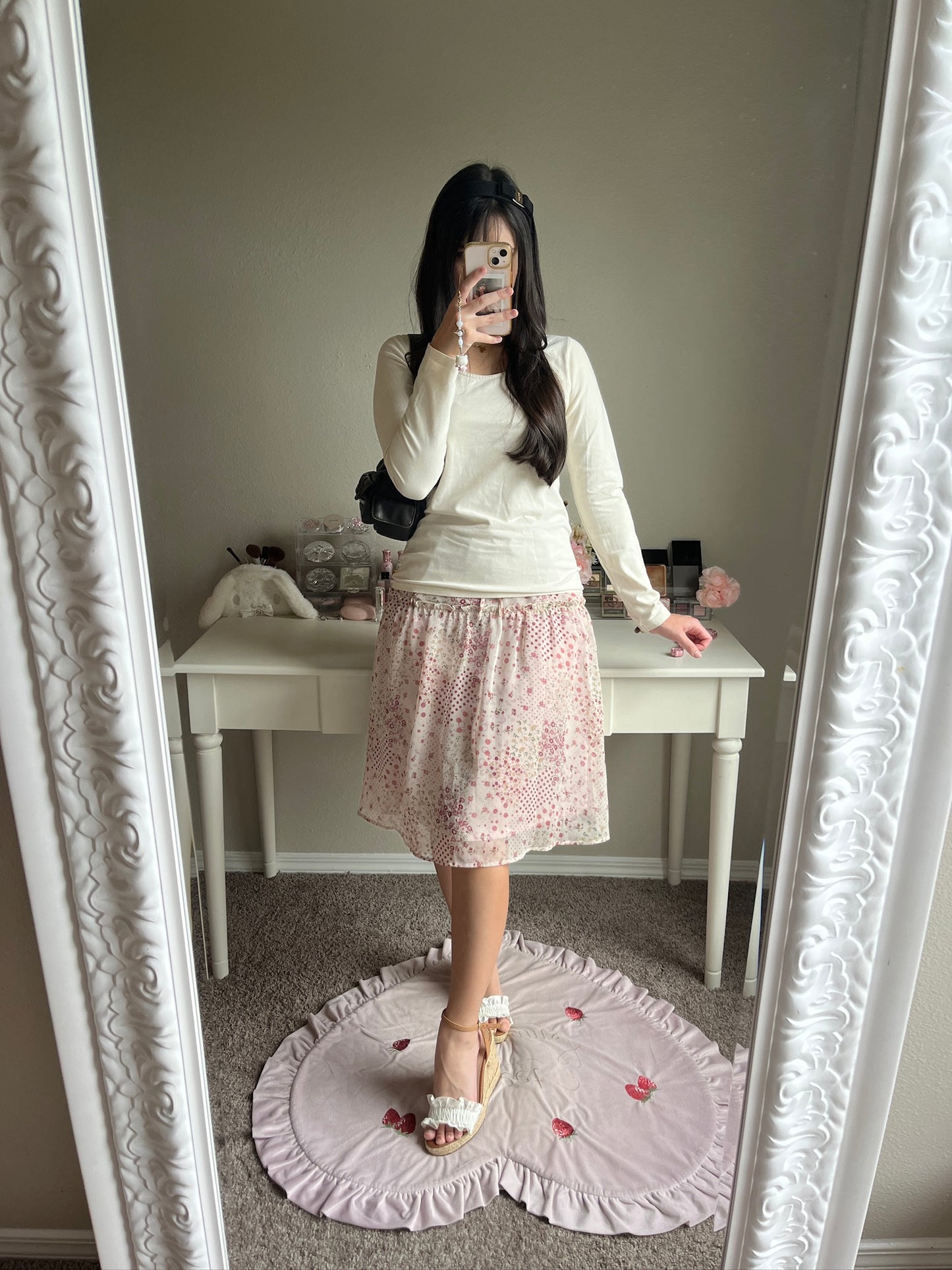 pink geo floral midi skirt