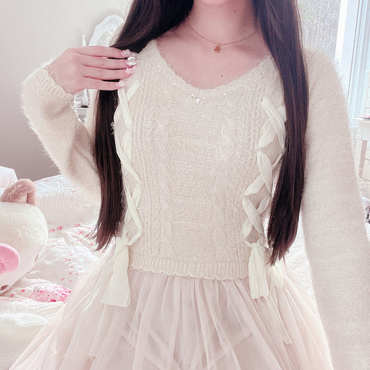 cream layered sweater dress