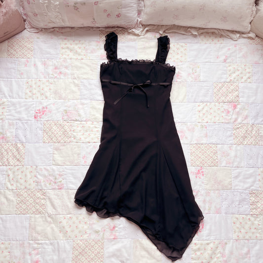 black chiffon asymmetric hem dress