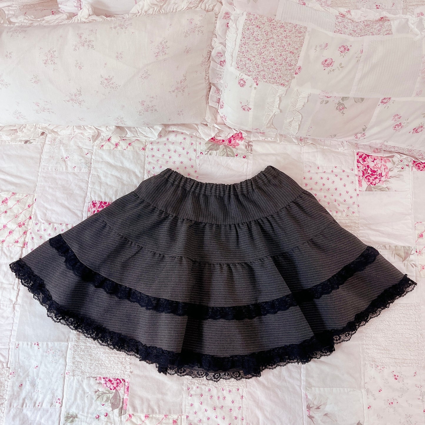 gray pinstripe circle skirt