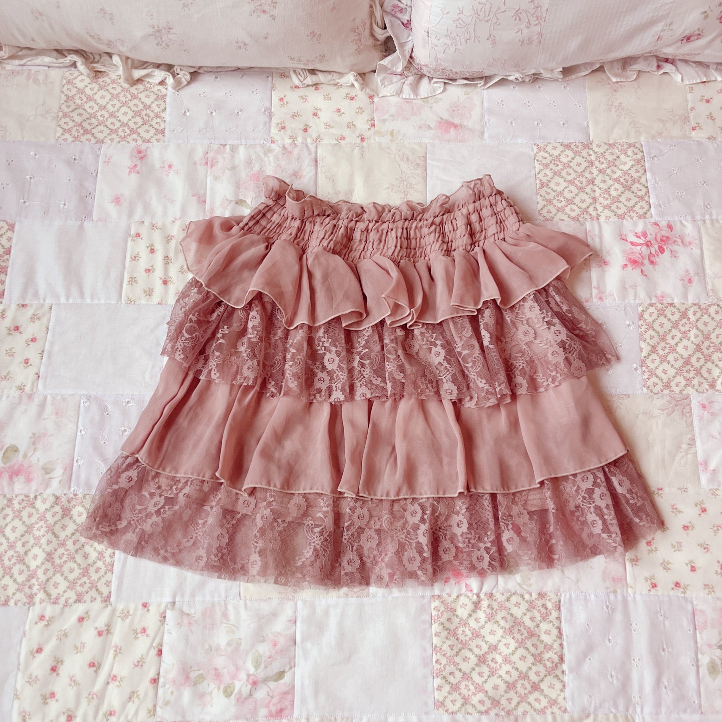 pink chiffon lace layer skirt