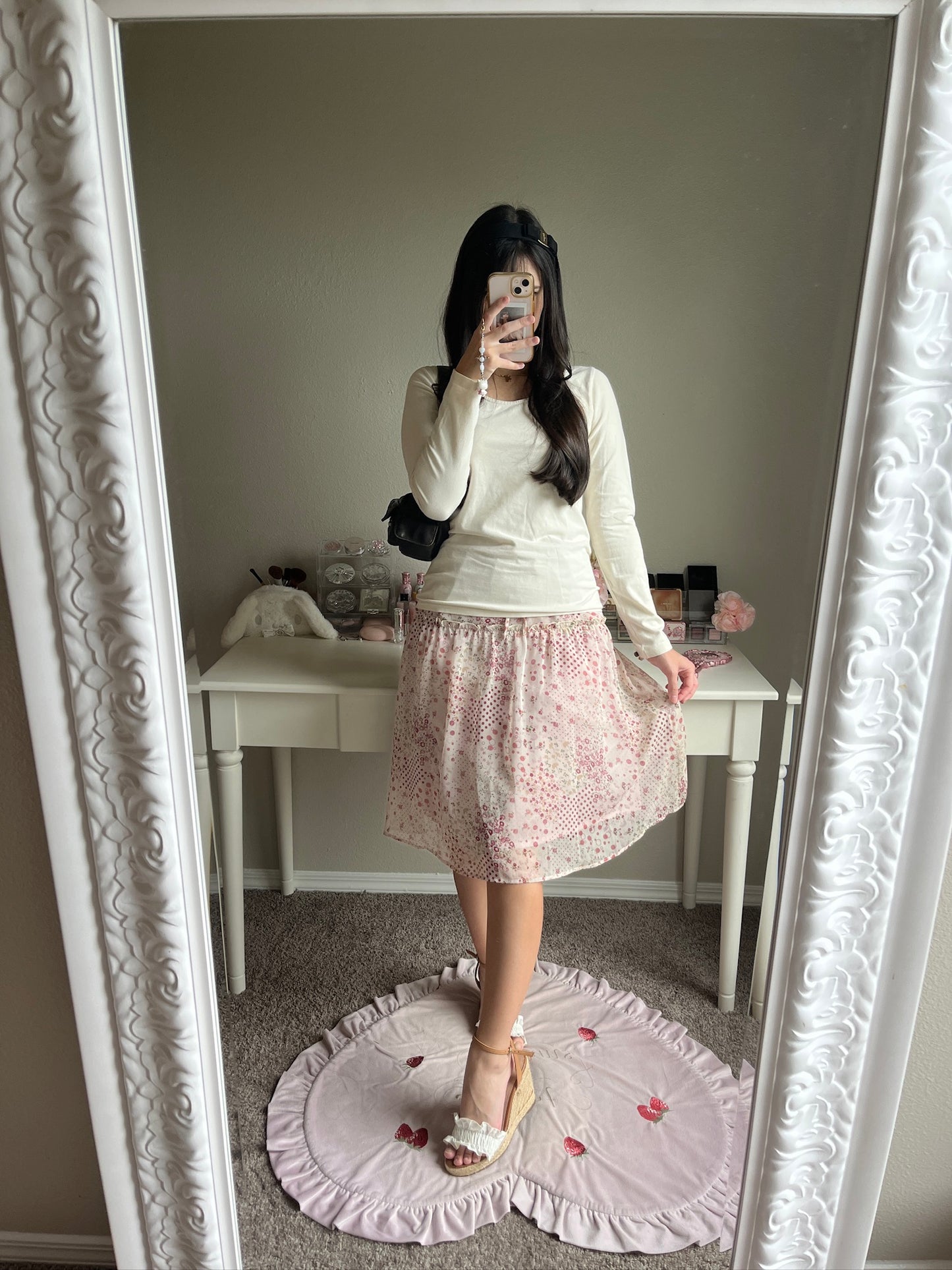 pink geo floral midi skirt