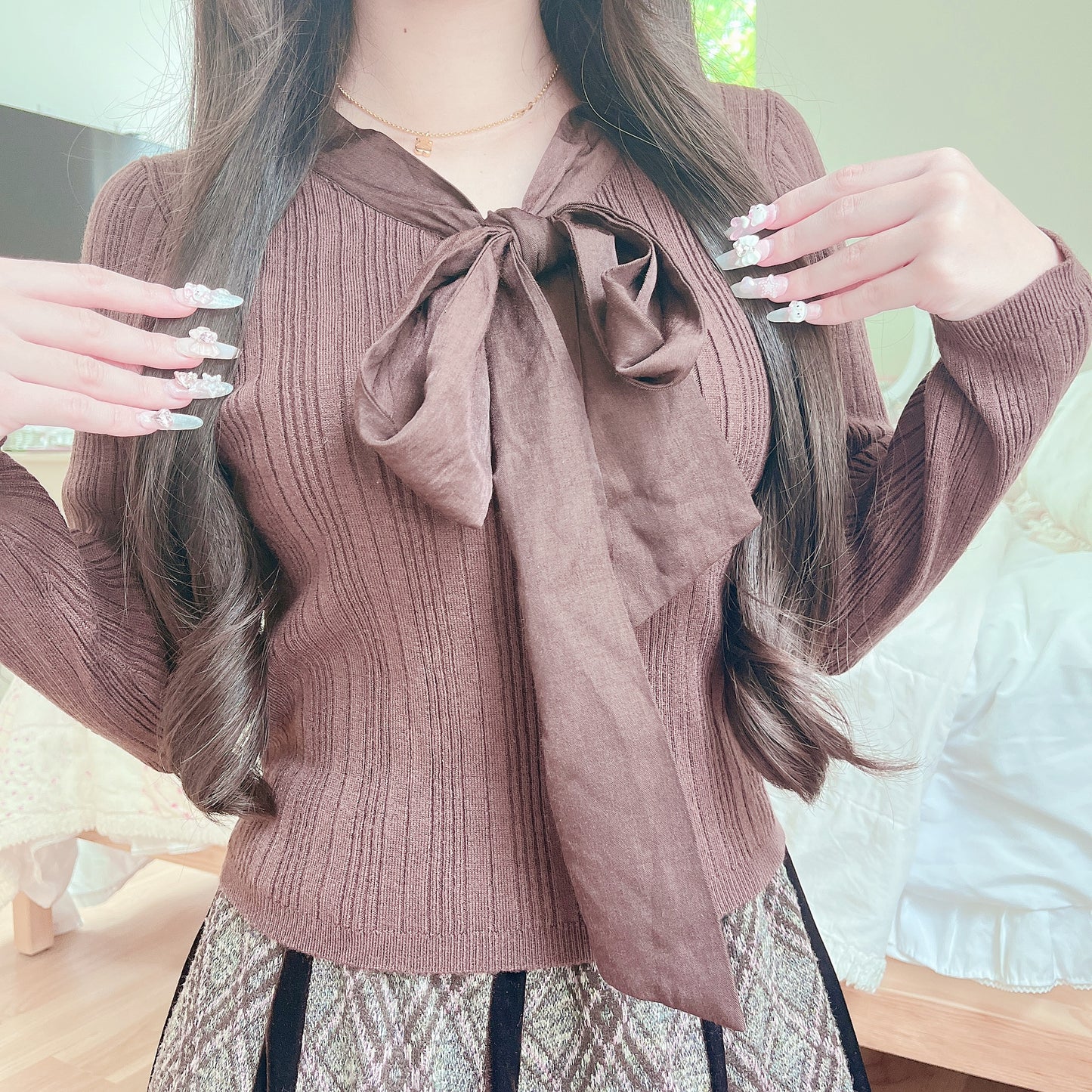 soft brown ribbon knit