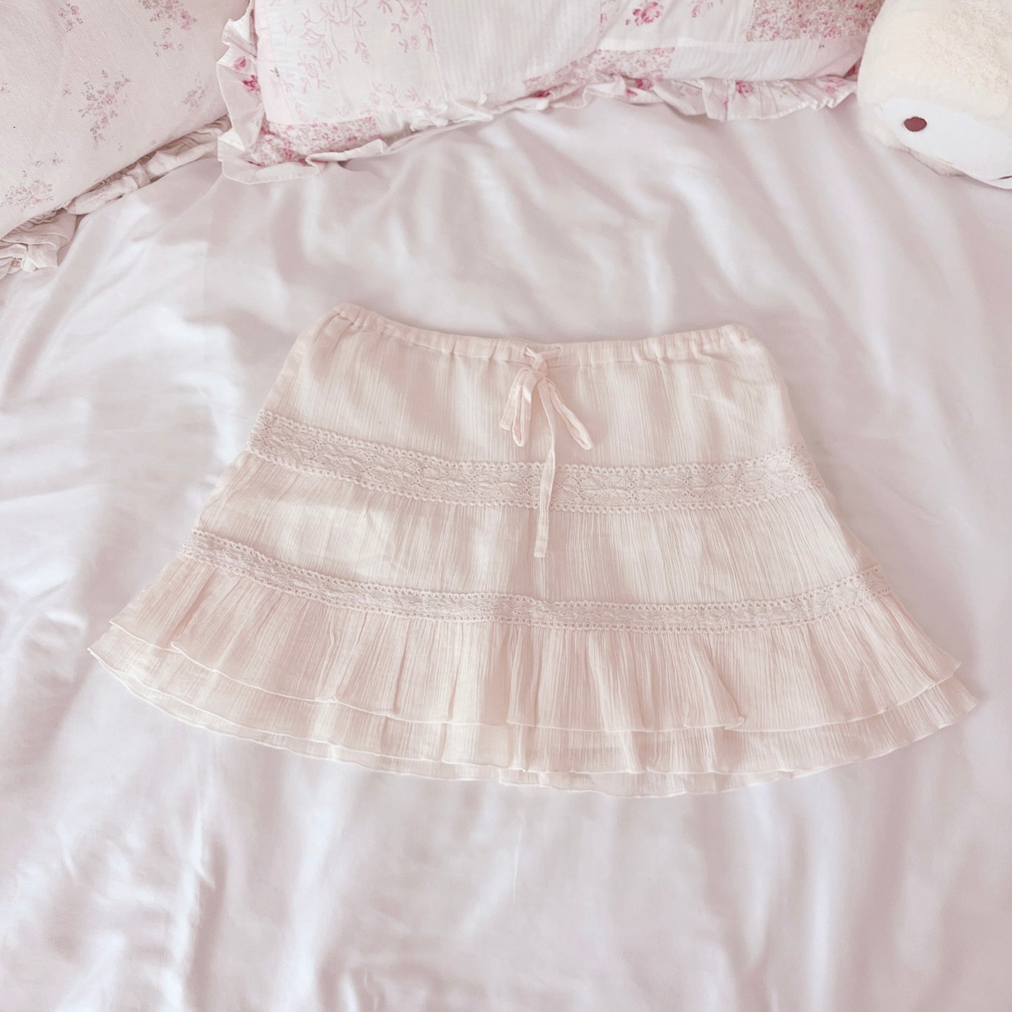 cream drawstring miniskirt