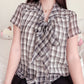 blue gray check blouse