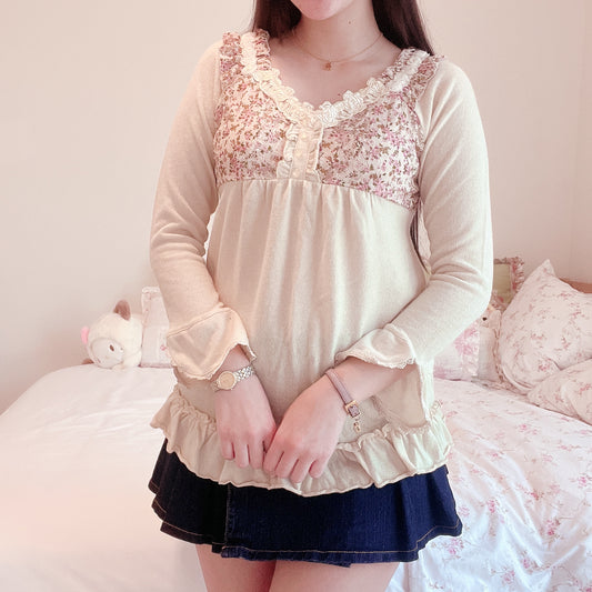 floral accent flowy knit blouse