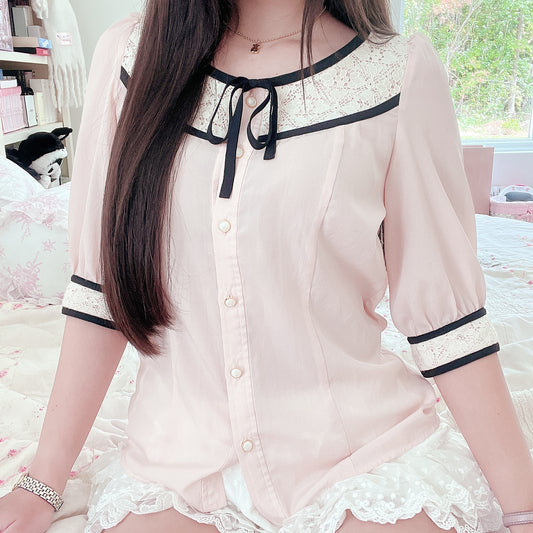 pink accent trim chiffon top