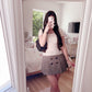 button accent tweedy skirt