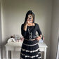 black tiered ribbon accent midi skirt