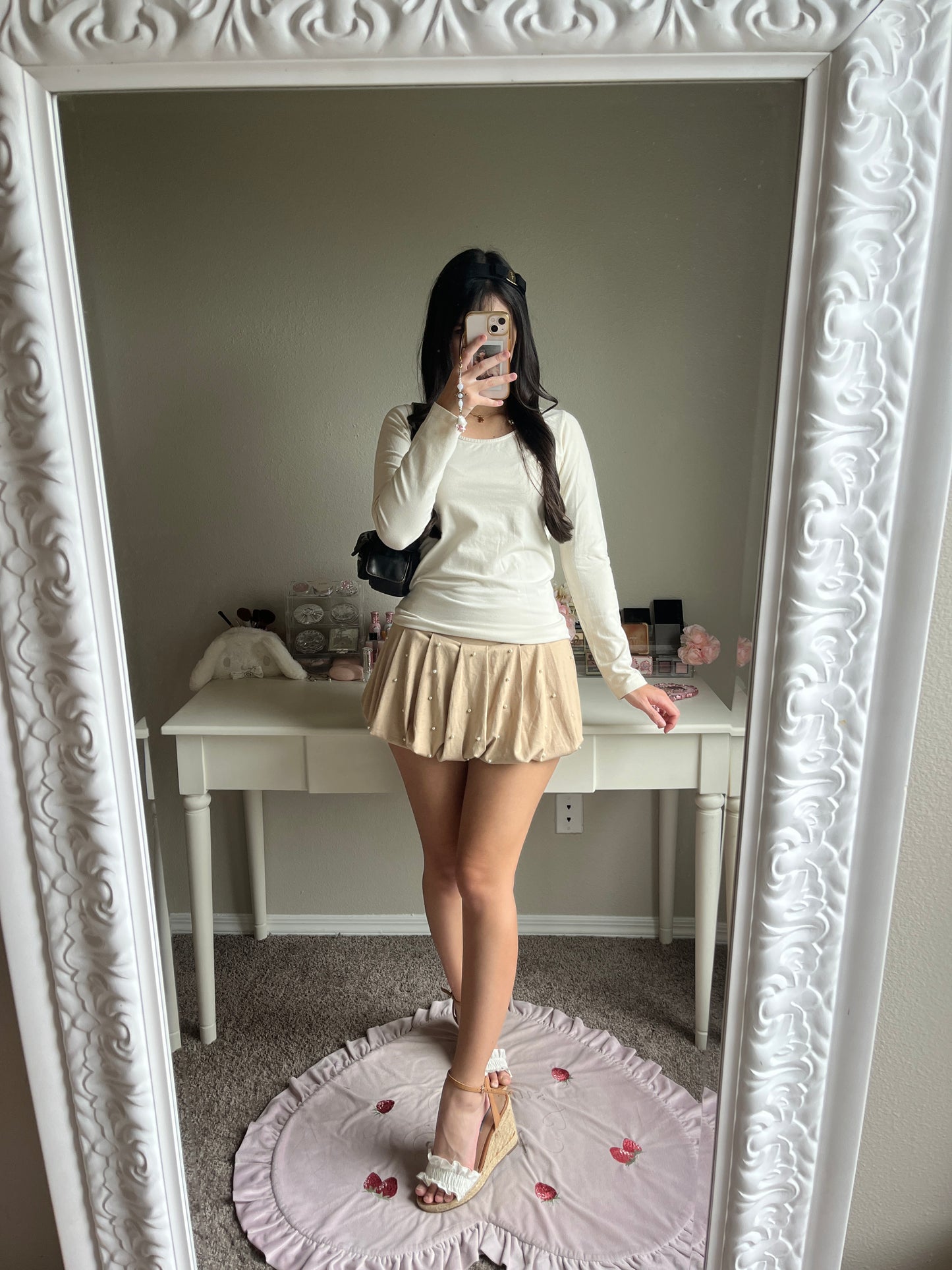 cream ribbon accent top