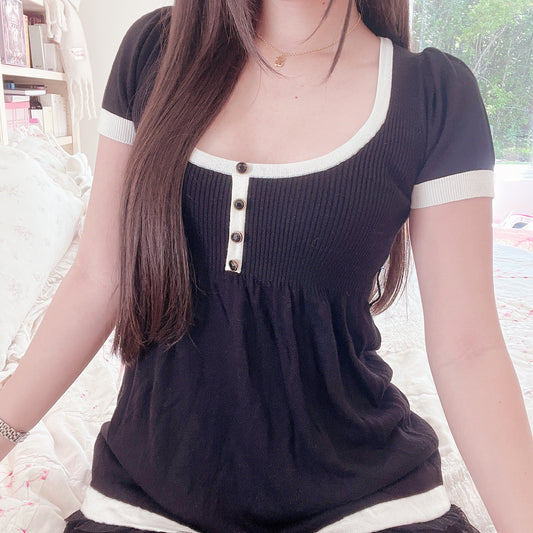 black scoopneck contrast knit