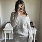 light gray knit vneck sweater dress