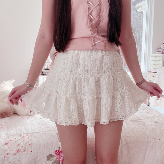 soft cream lace miniskirt