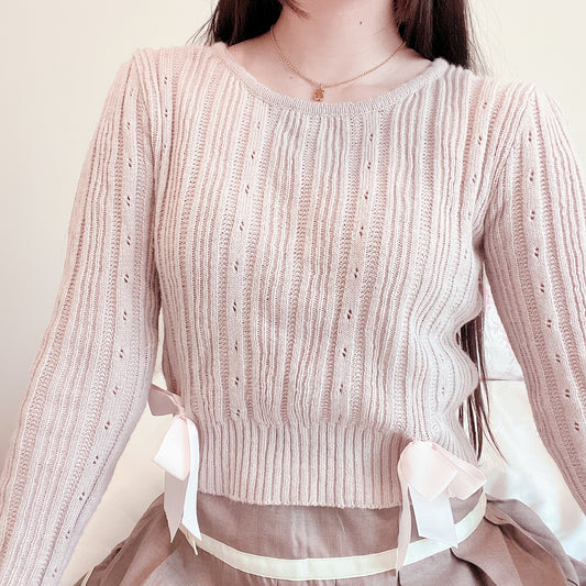 mauve pink ribbon accent sweater