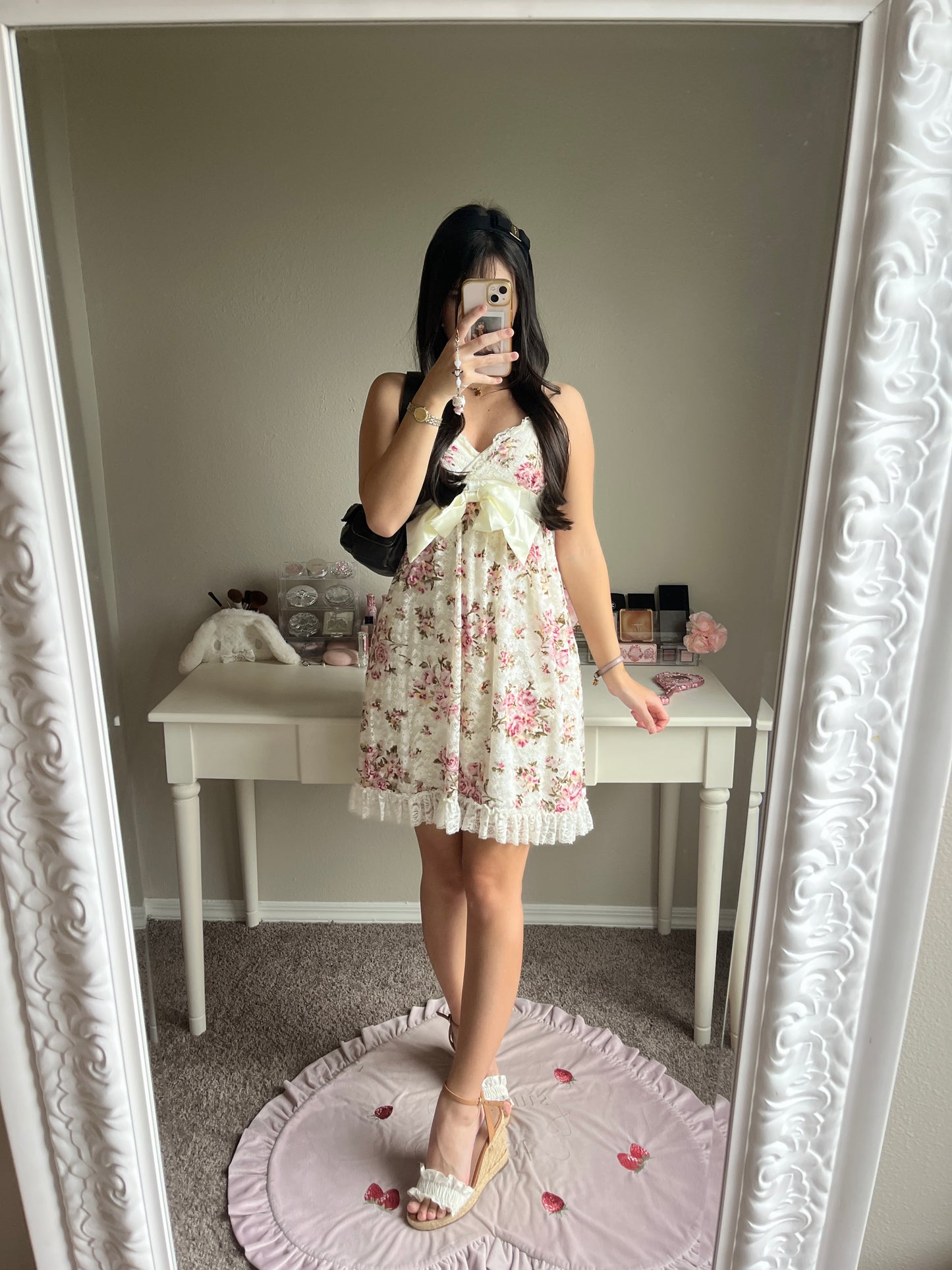 beige floral himegyaru dress