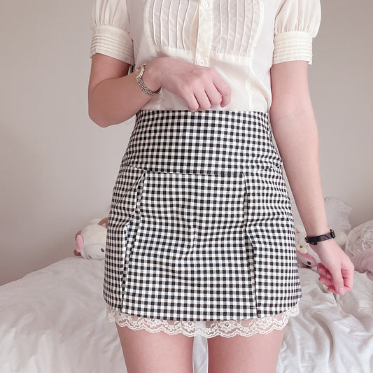black and white gingham skirt