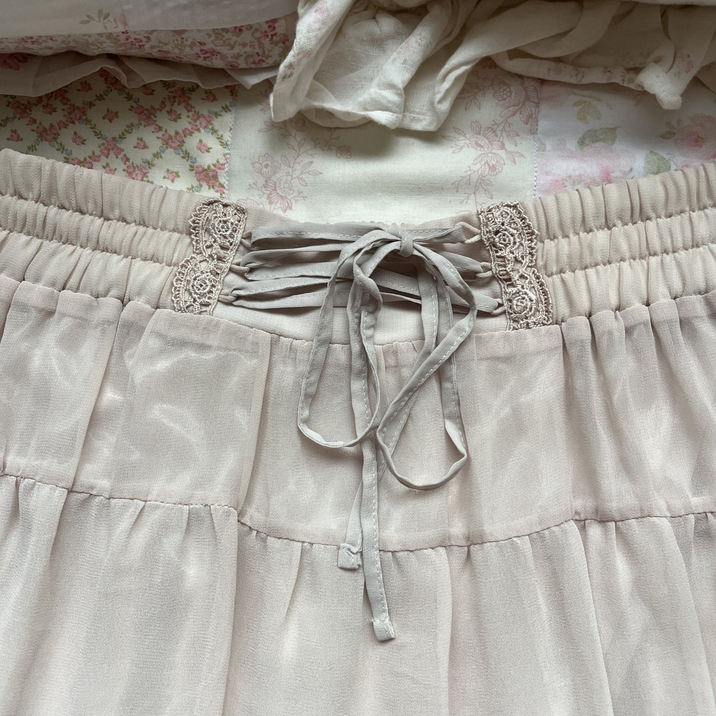 tan chiffon midi skirt