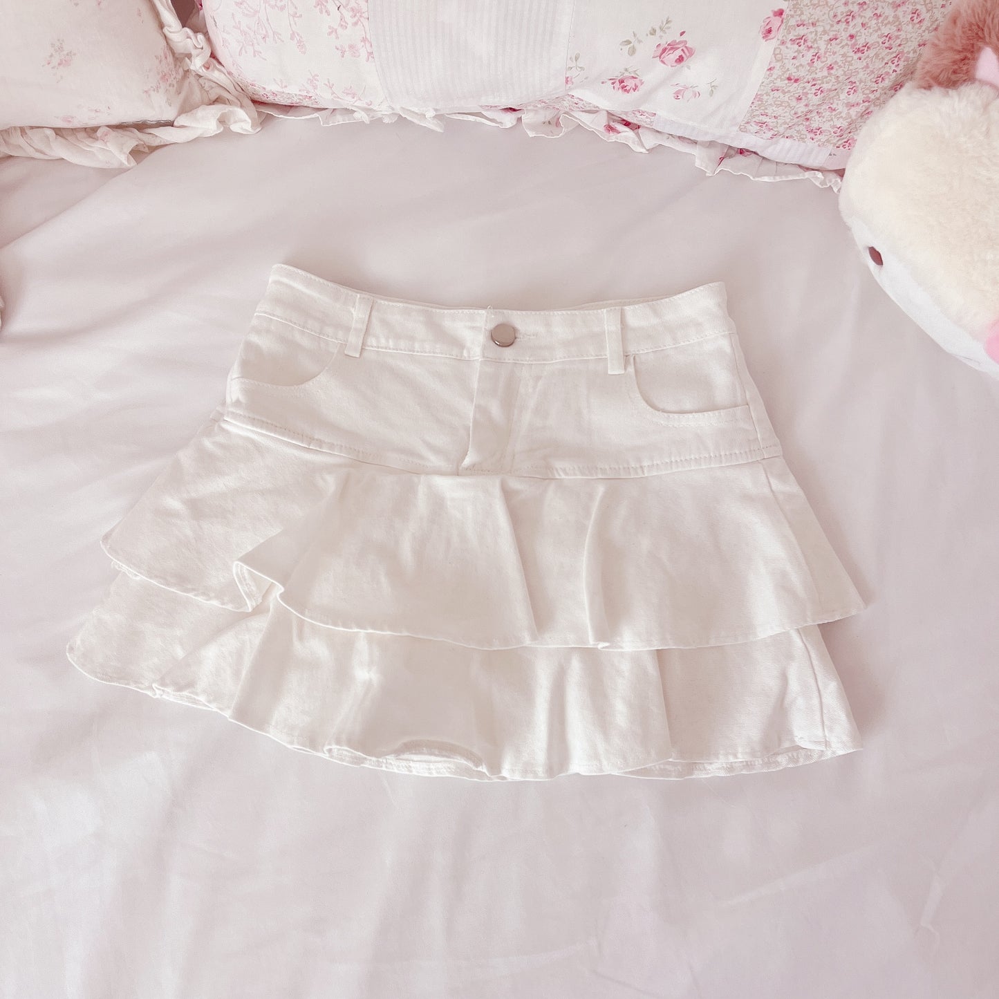 white denim mini skirt